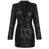 2022 Designer Blazer Women Double Lion Buttons Shawl Collar Glitter Sequined Long Runway Black Blazers