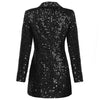 2022 Designer Blazer Women Double Lion Buttons Shawl Collar Glitter Sequined Long Runway Black Blazers