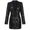 2023 Designer Blazer Women Double Lion Buttons Shawl Collar Glitter Sequined Long Runway Black Blazers