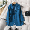 Ladies Winter Formal Solid Blazer Female Women Red Black Blue Loose Long Sleeve Jacket Coat With Pocket