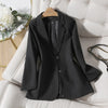 Ladies Winter Formal Solid Blazer Female Women Red Black Blue Loose Long Sleeve Jacket Coat With Pocket