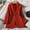 Ladies Winter Formal Solid Blazer Female Women Red Black Blue Loose Long Sleeve Jacket Coat With Pocket
