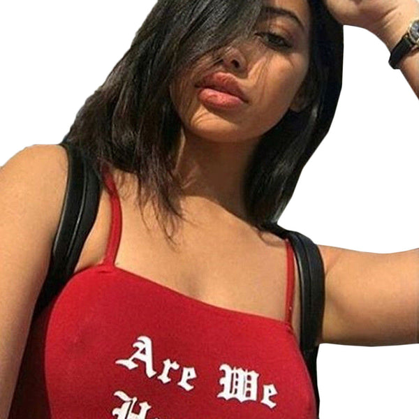 High Quality Fashion Strap Sexy Vest Bustier Shirt Letter Print Camisole Red Knitted Crop Top Women Tank Tops Slim Drop shipping