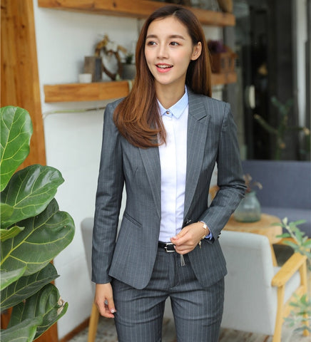 High Quality Fiber Formal Dark blue Striped Blazers Women Jackets Work Wear Clothes Female Ladies Office Uniform Designs