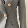 Gray Women's Blazer Jacket Office Lady Gold Double Breasted Buckle Slim Runway Outwear Coat Blazer Women Autumn