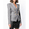 Gray Women's Blazer Jacket Office Lady Gold Double Breasted Buckle Slim Runway Outwear Coat Blazer Women Autumn