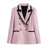 Jacket Women Office Woolen Blazer 2022 Winter Double Breasted Elegant All-match Female Suit Pink