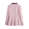 Jacket Women Office Woolen Blazer 2022 Winter Double Breasted Elegant All-match Female Suit Pink