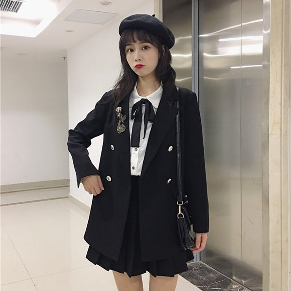 Japanese Uniform College Style Suit Female Spring Autumn Small Suit Jacket + Shirt + Pleated Skirt Three-piece Suit
