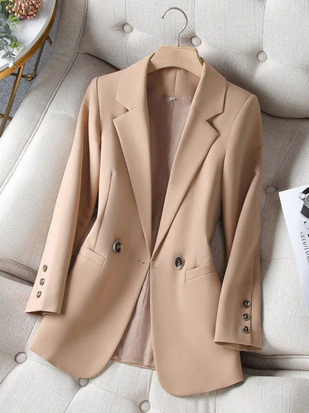 Khaki Suit Women's 2023 Autumn Korean Slim Long-sleeved Casual Jacket Apricot Black Women Blazer