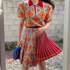 Knitted Women Skirt Suit Summer Designer Daisy Floral Vintage Tops Blouses And Spliced Pleated Skirt TwinSet NS276
