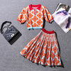 Knitted Women Skirt Suit Summer Designer Daisy Floral Vintage Tops Blouses And Spliced Pleated Skirt TwinSet NS276