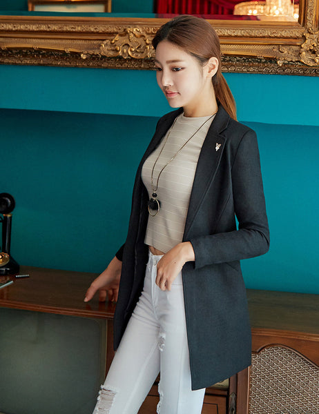 High Quality Long Suit Korean Long Sleeve Solid Color Small Suit Professional Long Blazer Jacket
