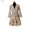 High Quality Luxury Brand New Fashion 2022 Designer Runway Dress Flare Sleeve V-neck Hollow Out Embroidery Dress Elegant Vestido