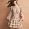 High Quality Luxury Brand New Fashion 2022 Designer Runway Dress Flare Sleeve V-neck Hollow Out Embroidery Dress Elegant Vestido