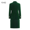 Design Formal Slim Green Velvet Skirts Suits Slim Blazer High waist Mini Skirt Lady Business Work Sets