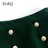 Design Formal Slim Green Velvet Skirts Suits Slim Blazer High waist Mini Skirt Lady Business Work Sets