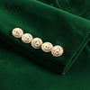 Design Formal Slim Green Velvet Skirts Suits Slim Blazer High waist Mini Skirt Lady Business Work Sets
