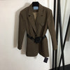Winter and Autumn Women Triangle Logo Zipper Belt Bag, Single-breasted Lapel Long-sleeved Blazer Jacket
