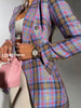 Mid Length Blazer 2023 Autumn Slim Fit Plaid Blazer Classic Lapel Double Breasted Women Elegant Office OL Blazer