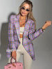 Mid Length Blazer 2023 Autumn Slim Fit Plaid Blazer Classic Lapel Double Breasted Women Elegant Office OL Blazer