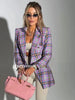 Mid Length Blazer 2023 Autumn Slim Fit Plaid Blazer Classic Lapel Double Breasted Women Elegant Office OL Blazer