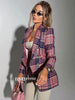 Mid Length Blazer 2023 Autumn Slim Fit Plaid Blazer Classic Lapel Double Breasted Women Elegant Office OL Blazer