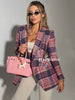 Mid Length Blazer 2023 Autumn Slim Fit Plaid Blazer Classic Lapel Double Breasted Women Elegant Office OL Blazer