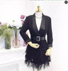 2022 Blazer Women Jacket black Feathers Notched jaqueta feminina Celebrity Runway Jackets Elegant Lady Blazer