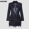 2022 Blazer Women Jacket black Feathers Notched jaqueta feminina Celebrity Runway Jackets Elegant Lady Blazer