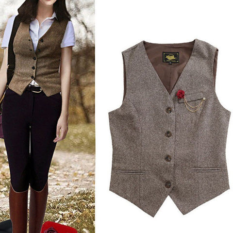 Women Simply Sleeveless Single-breasted Vest Jacket Office Ladies Wear Casual Suit Waistcoat Outwear Tops