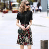 Women's Diamond Beadings Star Tees Tops Blouses Ladies And Black  Floral Embroidery Skirt Suit Set NS996