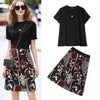 Women's Diamond Beadings Star Tees Tops Blouses Ladies And Black  Floral Embroidery Skirt Suit Set NS996