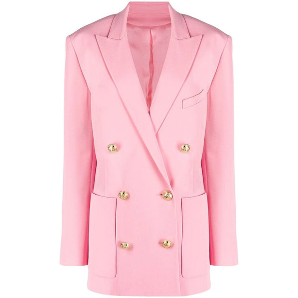 Nice Designer Jacket Women's Double Breasted Lion Buttons Loose Long Blazer