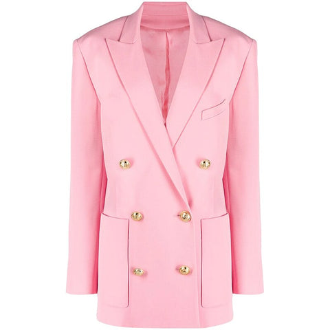 Nice Designer Jacket Women's Double Breasted Lion Buttons Loose Long Blazer