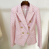 Nice Designer Jacket Women's Slim Fit Lion Buttons Double Breasted Classic Plaid Tweed Blazer