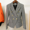 Nice Designer Jacket Women's Slim Fit Lion Buttons Double Breasted Tweed Houndstooth Blazer