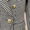 Nice Designer Jacket Women's Slim Fit Lion Buttons Double Breasted Tweed Houndstooth Blazer