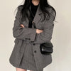Office Lady Blazer Women Jacket Casual Blazers Coat Work Suit Femme Outerwear Pockets Long Sleeve Coats Plaid Fall
