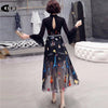 Party Dinner Woman Dresses Sexy Elegant Patchwork Mesh Flare Sleeve Slim French Embroidery Black White Long Dress