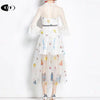 Party Dinner Woman Dresses Sexy Elegant Patchwork Mesh Flare Sleeve Slim French Embroidery Black White Long Dress