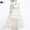 Party Dinner Woman Dresses Sexy Elegant Patchwork Mesh Flare Sleeve Slim French Embroidery Black White Long Dress