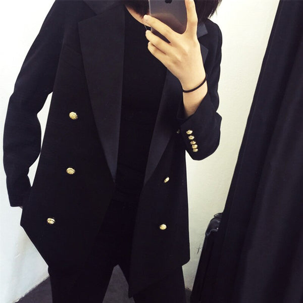 Professional Women's Suit Large Size Casual Double-breasted Temperament Black Ladies Jacket Trendy Office Blazer