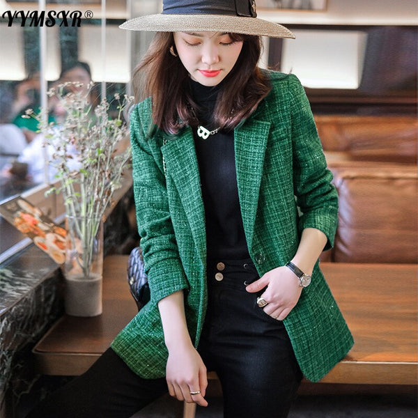 S-4XL Large Size Women's Suit Office Professional Wear 2022 Autumn and Winter Slim Plaid Long-sleeved Ladies Jacket