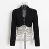 Sexy Summer Wear 2023 Mini Blazer with Skirt 2 Pieces Sets Black Women with Tassels High Waist Skirt Set