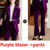 Shiny  Velvet Autumn Winter Formal Blazer Women Business Suits with Sets Work Wear Office Uniform Pants Jacket