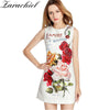 High Quality Short Dress Runway Summer Women's Sleeveless Luxurious Diamonds Button Beading Floral Printed Jacquard Vest Dress