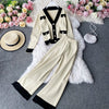 Temperament Knitted Suit Women Elegant Knitted Jacket V-Neck Cardigan + Two-Piece High Waist Wide Leg Pants Women