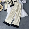 Temperament Knitted Suit Women Elegant Knitted Jacket V-Neck Cardigan + Two-Piece High Waist Wide Leg Pants Women