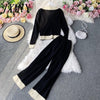 Temperament Knitted Suit Women Elegant Knitted Jacket V-Neck Cardigan + Two-Piece High Waist Wide Leg Pants Women